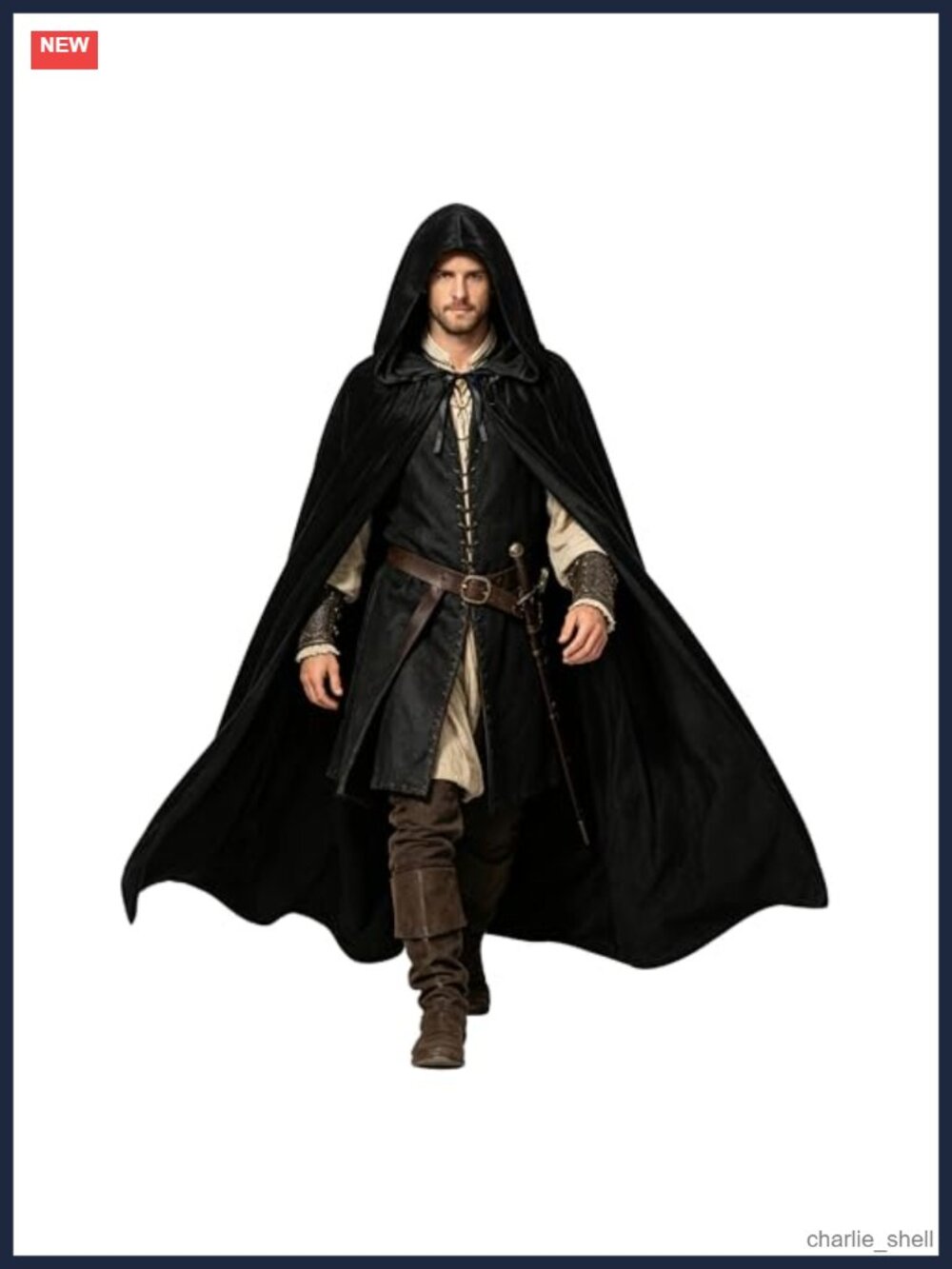 Velvet Hooded Cloak Adult Renaissance Halloween Cape Witch Wizard